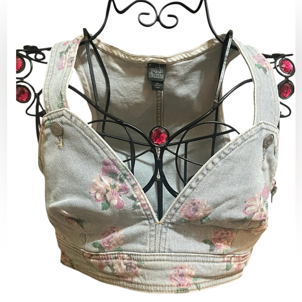 Denim floral overalls crop top